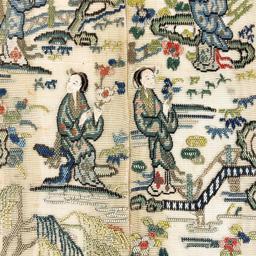 160 - Two pairs of Chinese silk embroidered sleeve bands, early 20th century. 106 x 8.5cm and 52 x 11cm. (... 