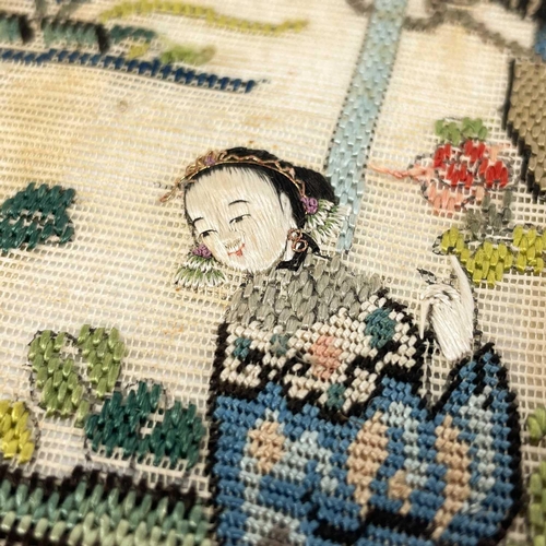 160 - Two pairs of Chinese silk embroidered sleeve bands, early 20th century. 106 x 8.5cm and 52 x 11cm. (... 