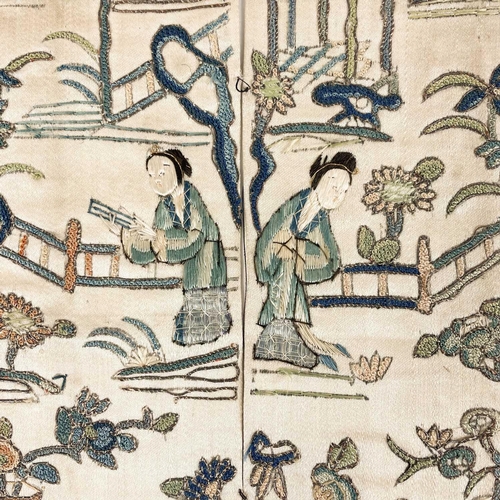 160 - Two pairs of Chinese silk embroidered sleeve bands, early 20th century. 106 x 8.5cm and 52 x 11cm. (... 