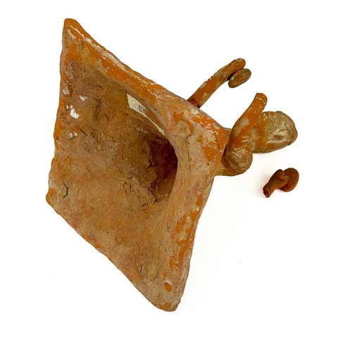 176 - A pair of Chinese terracotta tomb musicians, Tang style. Each on square wooden stands, height of til... 