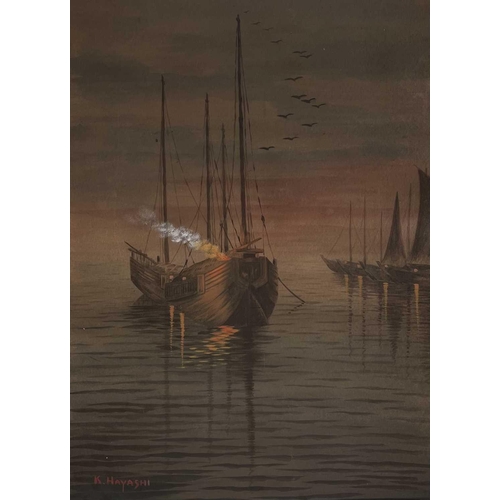 44 - Two Chinese oil paintings, signed K. Hayashi and Gasen. Each 49.5 x 34cm. (2)