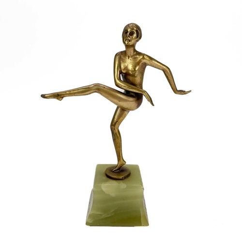 103 - Otto Hafenrichter, Austrian (19/20th C), An Art Deco gilt bronze figure. Of a female nude dancer, im... 