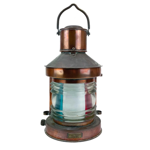 120 - A Meteor copper ship's lamp. With lens coloured for Port and Starboard, height 38.5cm. There is gene... 