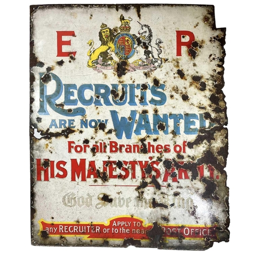 124 - An Edwardian enamel Army recruits sign. By Wildman & Meguyer Ltd, Birmingham, with the Royal crest a... 