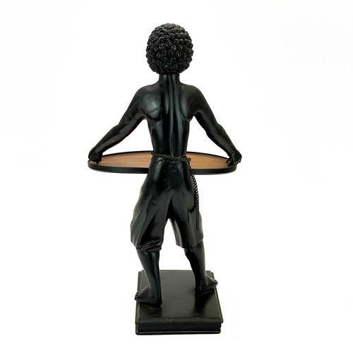 125 - A carved ebony table waiter. 19th century, the figure holding a tray, on a rectangular base, height ... 