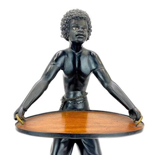 125 - A carved ebony table waiter. 19th century, the figure holding a tray, on a rectangular base, height ... 