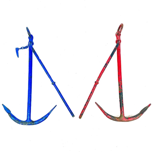 127 - Two painted cast iron anchors. Total length 128cm.