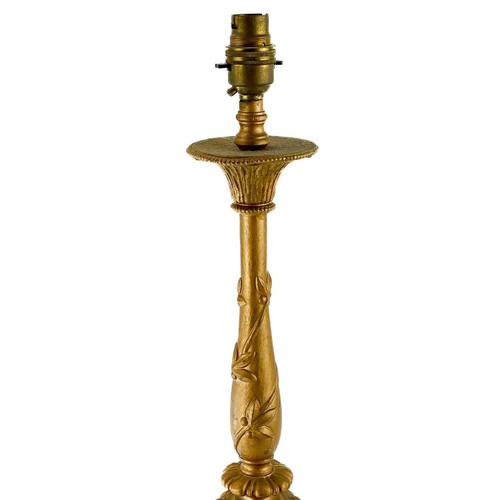 139 - An early 20th gold painted cast metal table lamp. Height 56cm.