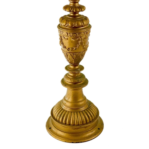 139 - An early 20th gold painted cast metal table lamp. Height 56cm.