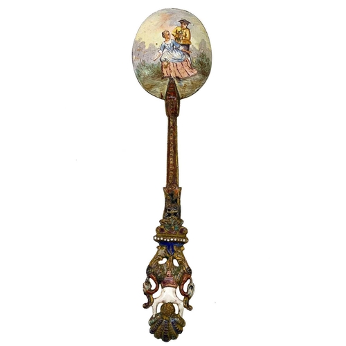 15 - An Austrian enamelled gilt metal spoon. 18th/early 19th century, in the Renaissance/ Baroque style, ... 