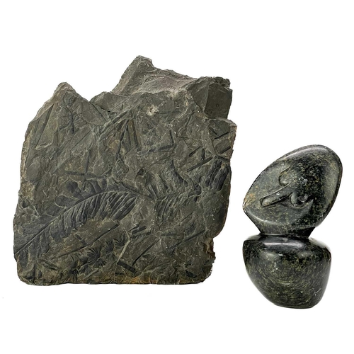 159 - A possibly Inuit carved soapstone abstract figure. Height 11cm, together with two fossils, two pre-C... 