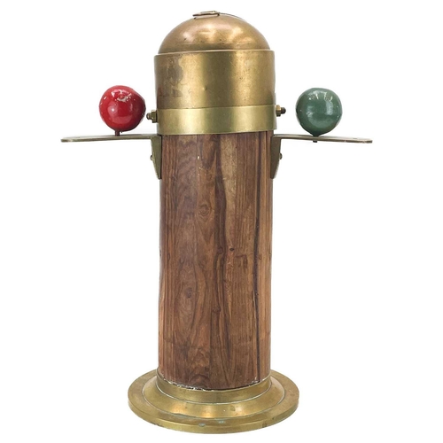 160 - A miniature ships binnacle. A wooden column mounted with brass fitting containing a C Plath of Hambu... 