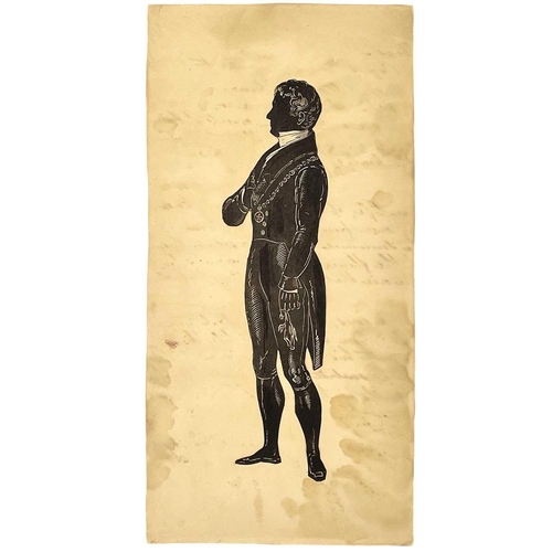 163 - A 19th century silhouette of John George Lambton 1st Earl of Durham. Cut out and pasted onto a manus... 