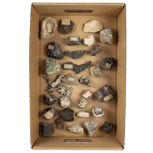 164 - A collection of minerals. Mostly labeled, some Cornish interest; To include a Cassiterite specimen, ... 