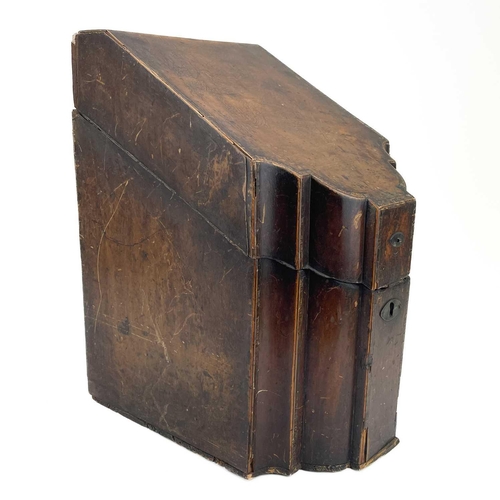 165 - A George III mahogany and inlaid knife box. With shaped front, gutted, height 37cm, width 22cm, dept... 