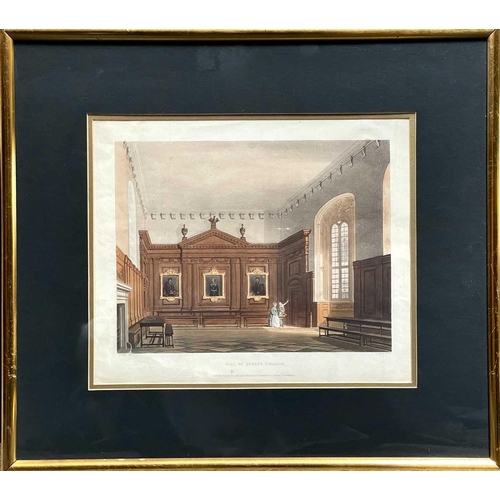 174 - J. Bluck, After Pugin. Hall of Queen's College, coloured aquatint, published Ackermann 1815, 25X39.5... 