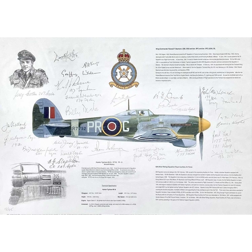 181 - Picture of a Royal Air force Typhoon aircraft signed by various pilots. 29cm x 41cm, frame size 43cm... 