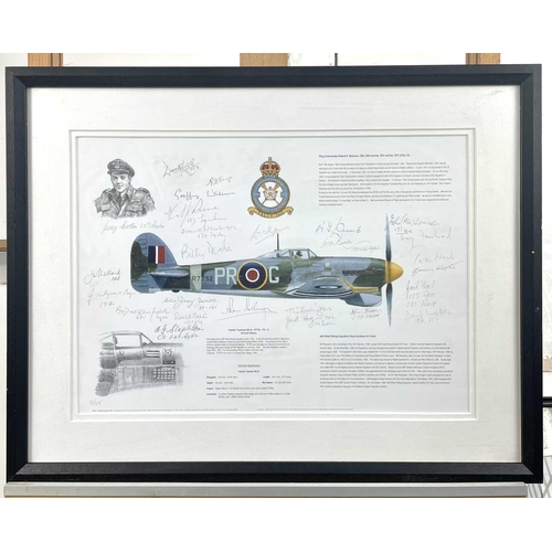 181 - Picture of a Royal Air force Typhoon aircraft signed by various pilots. 29cm x 41cm, frame size 43cm... 