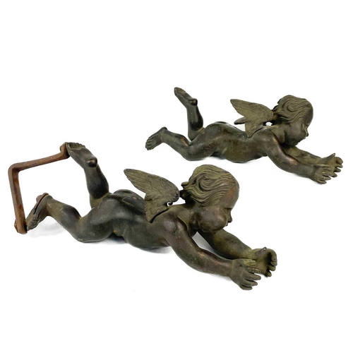 186 - A pair of late 18th century gilt bronze putti. Modelled in flight, length 31cm.