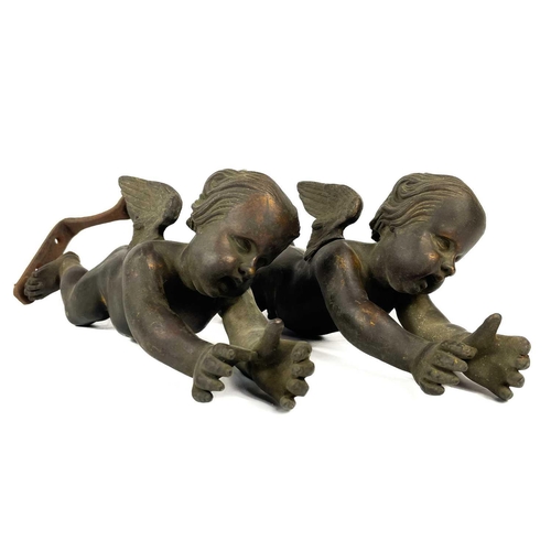 186 - A pair of late 18th century gilt bronze putti. Modelled in flight, length 31cm.