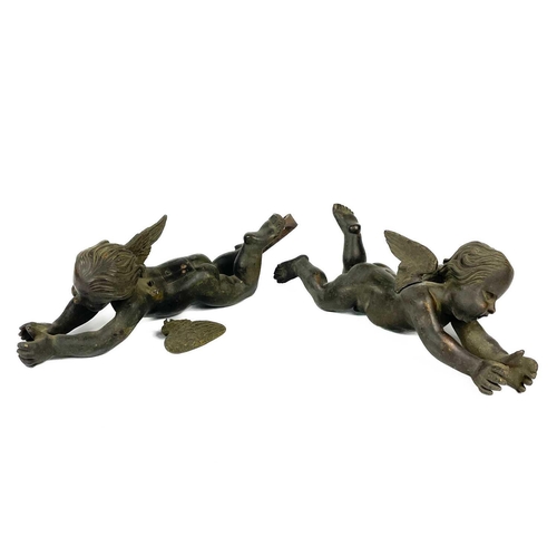 186 - A pair of late 18th century gilt bronze putti. Modelled in flight, length 31cm.