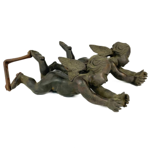 186 - A pair of late 18th century gilt bronze putti. Modelled in flight, length 31cm.