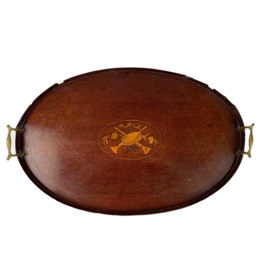 221 - A 19th century circular mahogany tray. With twin brass handles, diameter 47cm, together with two mah... 