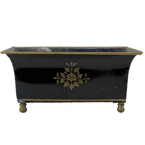 225 - A late 19th century tole ware rectangular planter. On four raised supports, height 16cm width 34.5cm... 