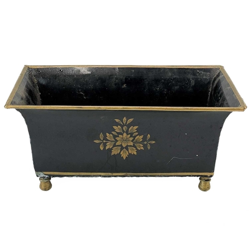 225 - A late 19th century tole ware rectangular planter. On four raised supports, height 16cm width 34.5cm... 