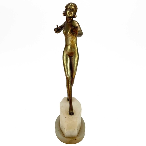 228 - Josef Lorenzl (Austrian, 1892-1950), an Art Deco gilt bronze figure. Of a naked female dancer, signe... 