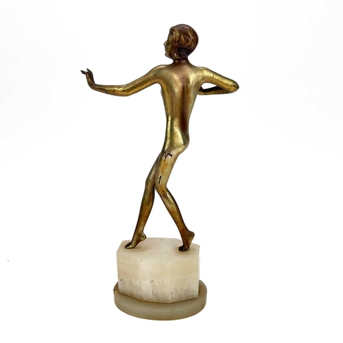 228 - Josef Lorenzl (Austrian, 1892-1950), an Art Deco gilt bronze figure. Of a naked female dancer, signe... 