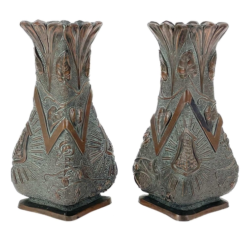 246 - A pair of Japanese antimony Art Nouveau style vases. Height 15cm.