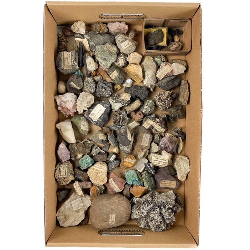 256 - A large collection of minerals and fossils. Some labeled, A collection of minerals and fossils conta... 