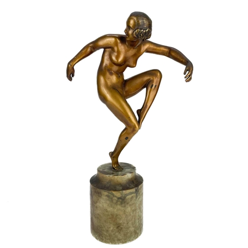 266 - An Art Deco gilded bronze figure of a dancer on an onyx base by Marcel Bouraine. Signed Bouraine BRO... 