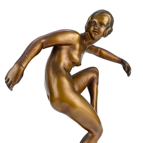 266 - An Art Deco gilded bronze figure of a dancer on an onyx base by Marcel Bouraine. Signed Bouraine BRO... 