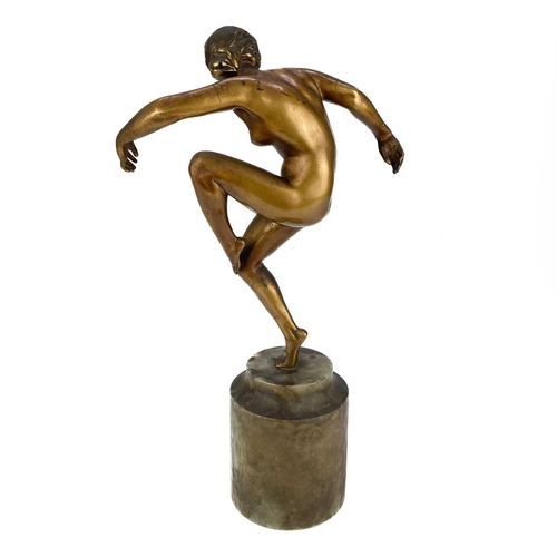 266 - An Art Deco gilded bronze figure of a dancer on an onyx base by Marcel Bouraine. Signed Bouraine BRO... 