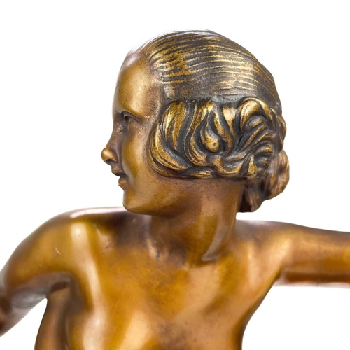 266 - An Art Deco gilded bronze figure of a dancer on an onyx base by Marcel Bouraine. Signed Bouraine BRO... 