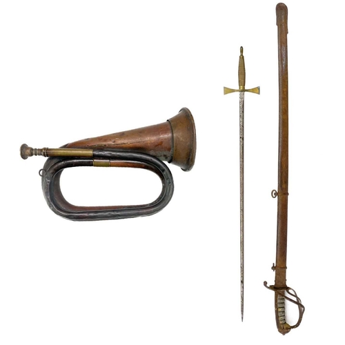 276 - A Royal Horse Artillery sword. Together with a Boosey & Co copper and brass bugle dated 1915 with Br... 