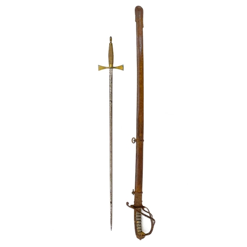 276 - A Royal Horse Artillery sword. Together with a Boosey & Co copper and brass bugle dated 1915 with Br... 