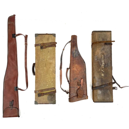 278 - Two leather bound canvas gun cases. One labelled Army and Navy, the other Leeson, together with a le... 