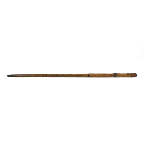 279 - A Bamboo sword stick. 19th century, with a foliate engraved tapered blade, length 94.5cm.