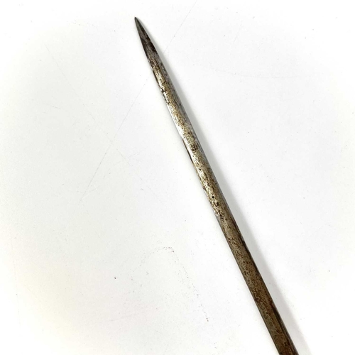 279 - A Bamboo sword stick. 19th century, with a foliate engraved tapered blade, length 94.5cm.