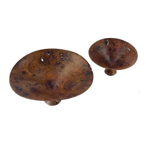 28 - Anthony BRYANT (1960) Two small burr elm turned bowls, on turned raised stems, incised marks, the la... 