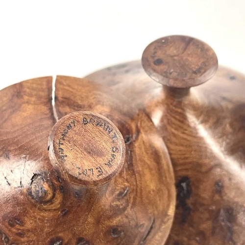 28 - Anthony BRYANT (1960) Two small burr elm turned bowls, on turned raised stems, incised marks, the la... 