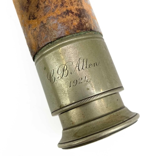 283 - A Ross London single draw leather bound nickel telescope. Number 20837, engraved C.B.Allen (Lieutena... 