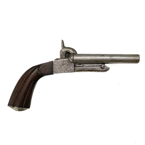 285 - A Continental pin fire double barrel pistol. Possibly Belgian, side-by-side double barrel with a mou... 