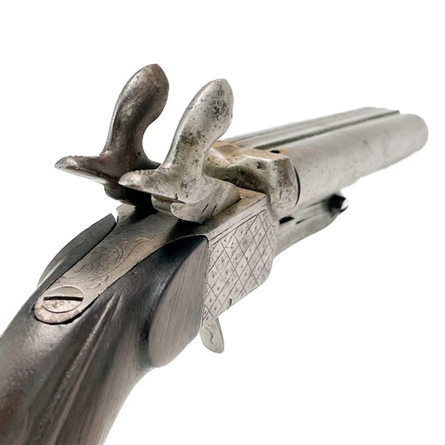 285 - A Continental pin fire double barrel pistol. Possibly Belgian, side-by-side double barrel with a mou... 