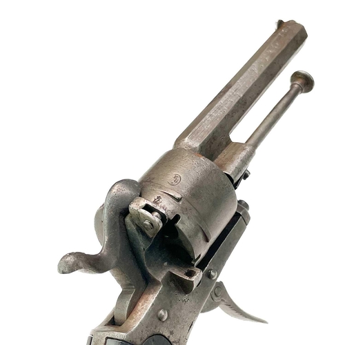 287 - A French or Belgian pin fire six shot revolver. With mahogany grip and folding trigger, Length 19cm.