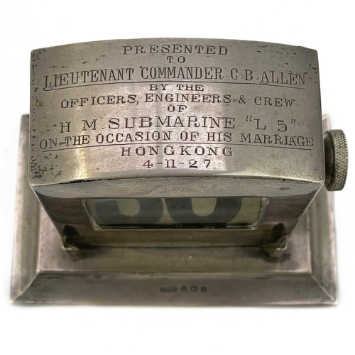 293 - A silver perpetual desk calendar, presented to Lt Commander C B Allen. Birmingham, 1925, engraved 'P... 