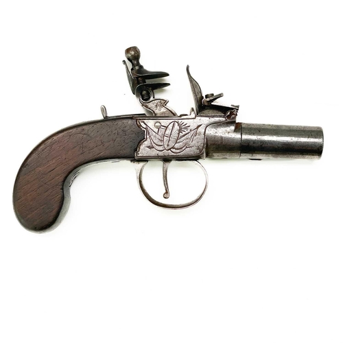 297 - A Flintlock pocket pistol signed Pritchard. With mahogany grip, length 16cm.